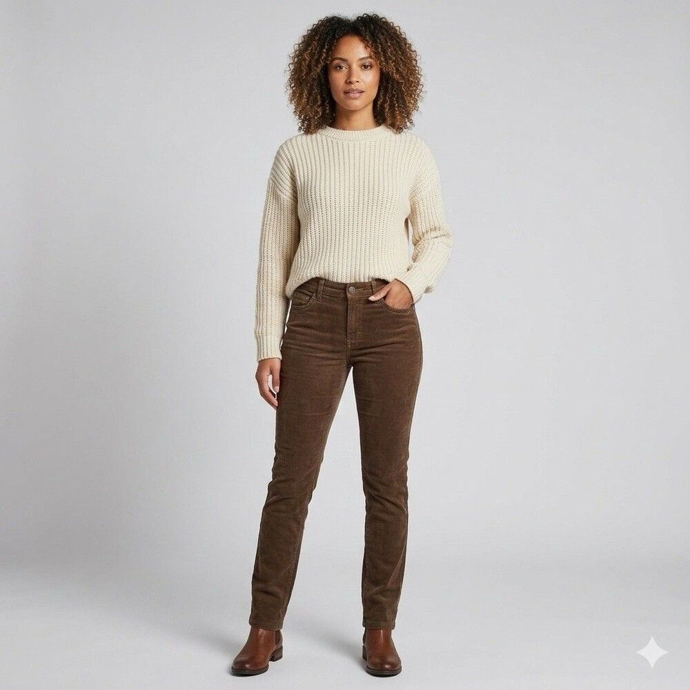 Dubarry Womens Brown Stretch Corduroy Trousers UK 8 EU 34 Slim 5-Pocket Pant